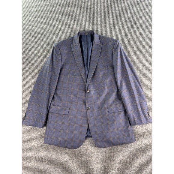 Joseph Abboud Suit 46L Blue Plaid Sharkskin Wool Single Breasted Custom 42x28 - Picture 2 of 16